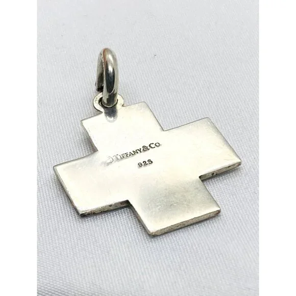 Tiffany & Co Sterling Silver 9i25 Red Enamel Vintage Cross 25x25mm